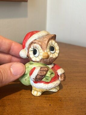 Precious Vintage Porcelain Santa Owl from 1950s Made in Japan